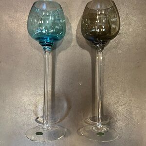 Vintage Balboa Venetian Glass Set of 2 Long Stem Wine Glasses